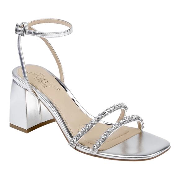 Jewel Badgley Mischka Women's Nella Block Heel Dress Sandals Silver Size 9 - Picture 1 of 5